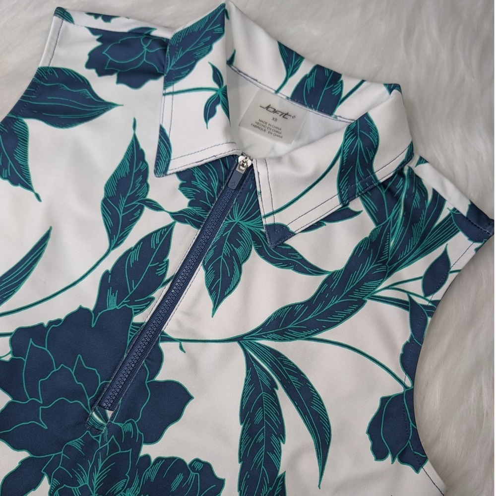Jofit Sleeveless Polo Women XS White Teal Floral Quarter Zip Golf Top